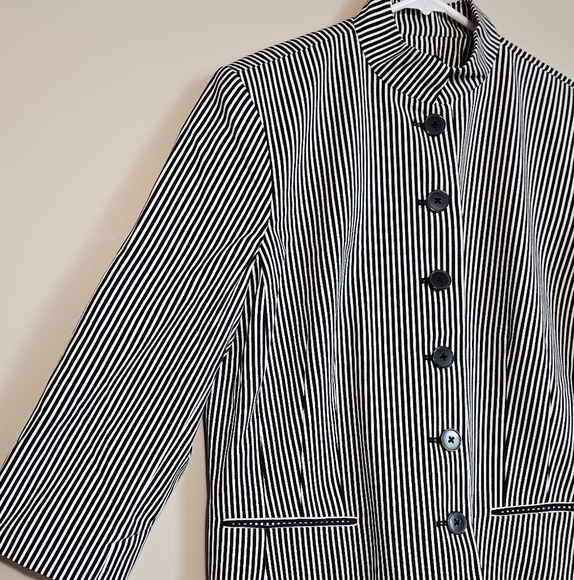 Chaps Women's Black & White Striped Mandarin Collar Button Up Jacket Size 16 - Picture 3 of 5